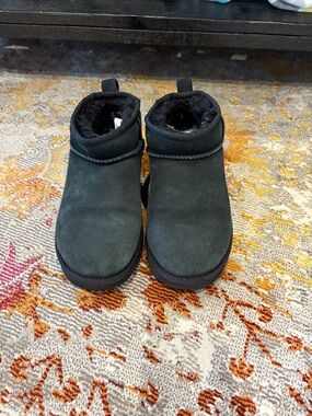 UGG Black Suede Short Shearling Ankle Boots